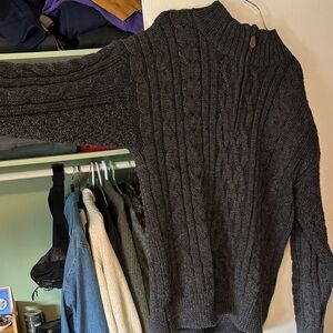 Men's Cable Zip Mock Neck Sweater - Charcoal